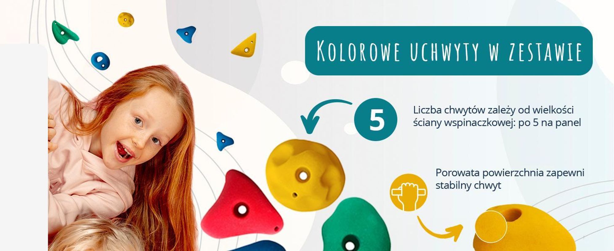 Create for you® - Domowa Ścianka Wspinaczkowa dla Dzieci, 5 Chwytów 60x120cm