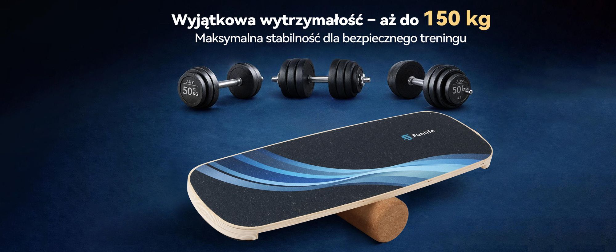 FunLife MOVE Deska równoważna z drewnianą podstawą i kółkiem – profesjonalny trenażer równowagi z 3-stopniowym systemem równowagi, trening mięśni tułowia, fitness i stabilność, do 150 kg
