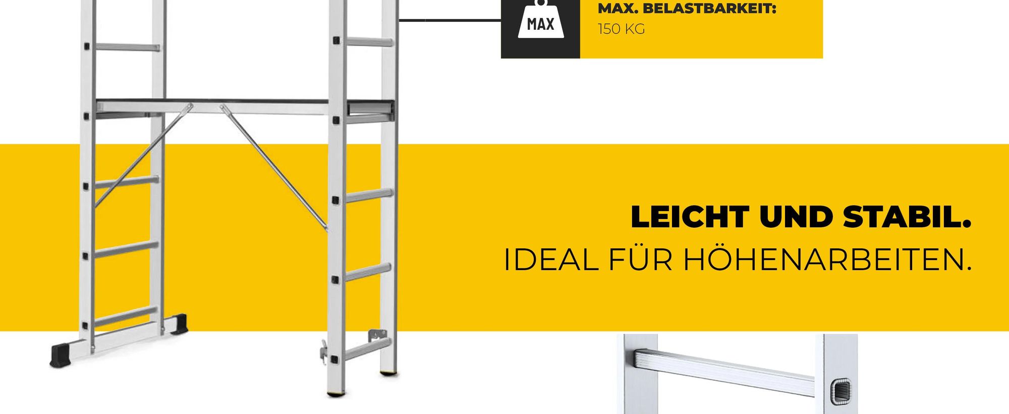 Drabest | Aluminiumgerüst - Aluminiumgerüst 2X8 - Leitergerüst - Tragfähigkeit der Plattform: 150 kg - Abmessungen der Plattform 46X150 CM