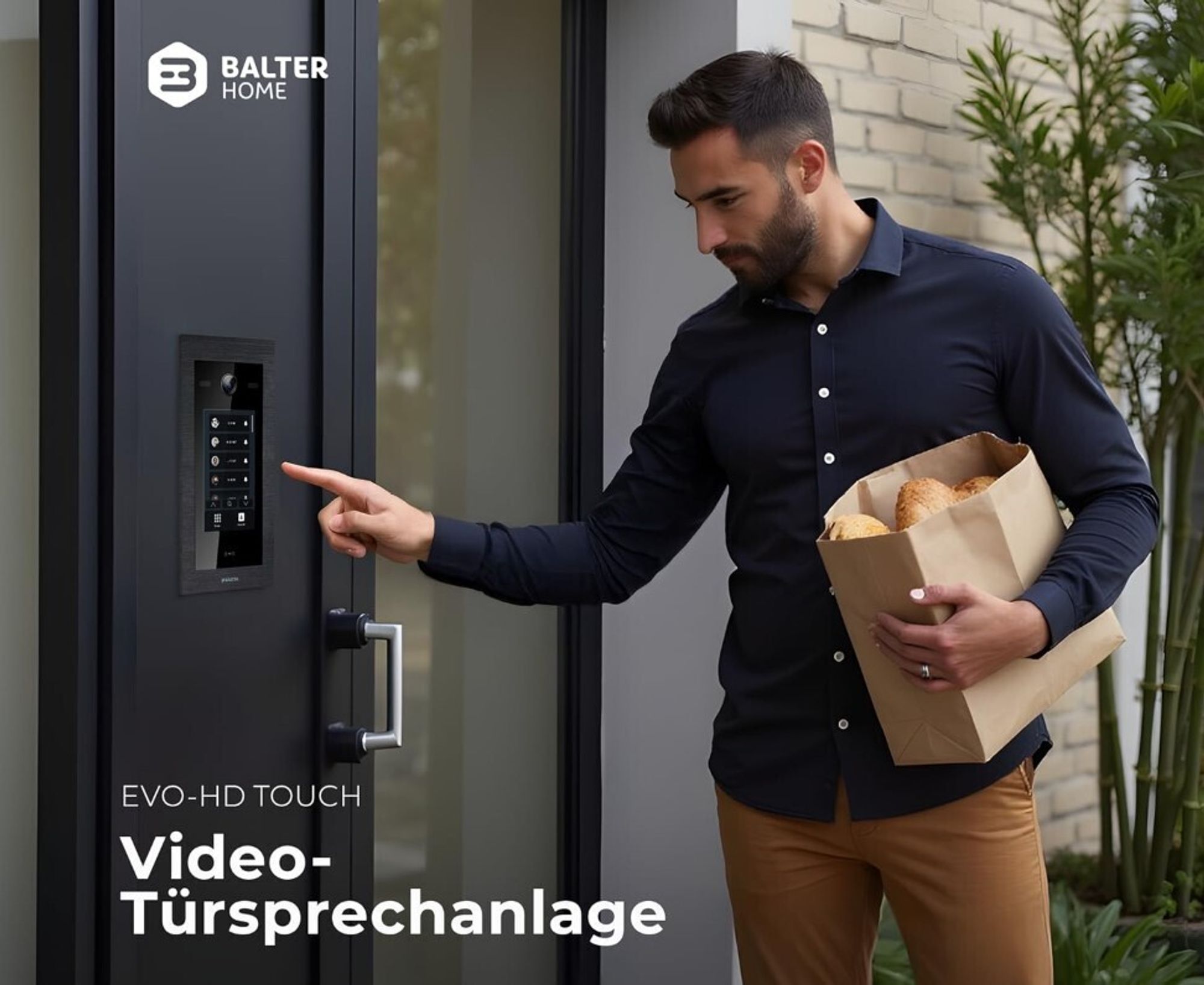 Balter EVO-HD Video Türsprechanlage mit Touchscreen, App, 1 Familienhaus, 1x 7 Zoll Monitor, Türklingel mit Kamera Full HD, 2 Draht Bus, schwarz