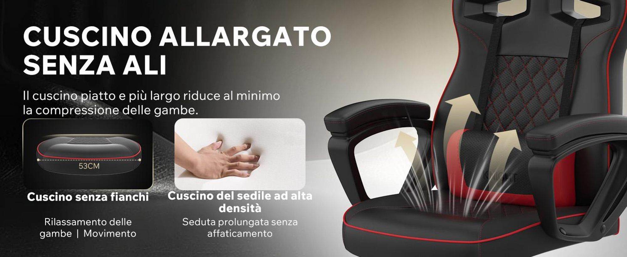 SENSE7 Knight Sedia da gioco in Pelle finta nera e rossa - Sedia da ufficio ergonomica Sedia da scrivania per PC Sedia da gaming Funzione oscillante Gamer 120 kg