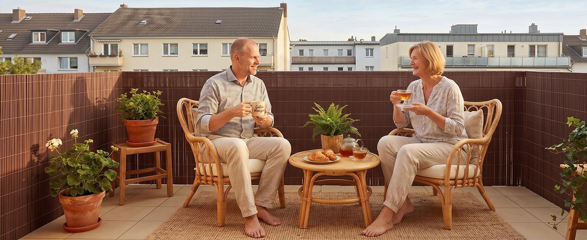 Sekey Balkon Sichtschutz Natürliche Optik Sichtschutzmatte Sichtschutzzaun 90x600cm, Braun