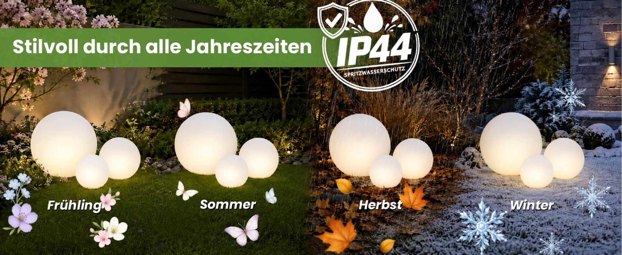 LUMILED Milchig Kugelleuchte 30cm Außen Außenkugelleuchte Kugellampe Weiß Gartenkugel Kugel Wegeleuchte IP44 E27 Fassung Anschlusskabel 1,95 m