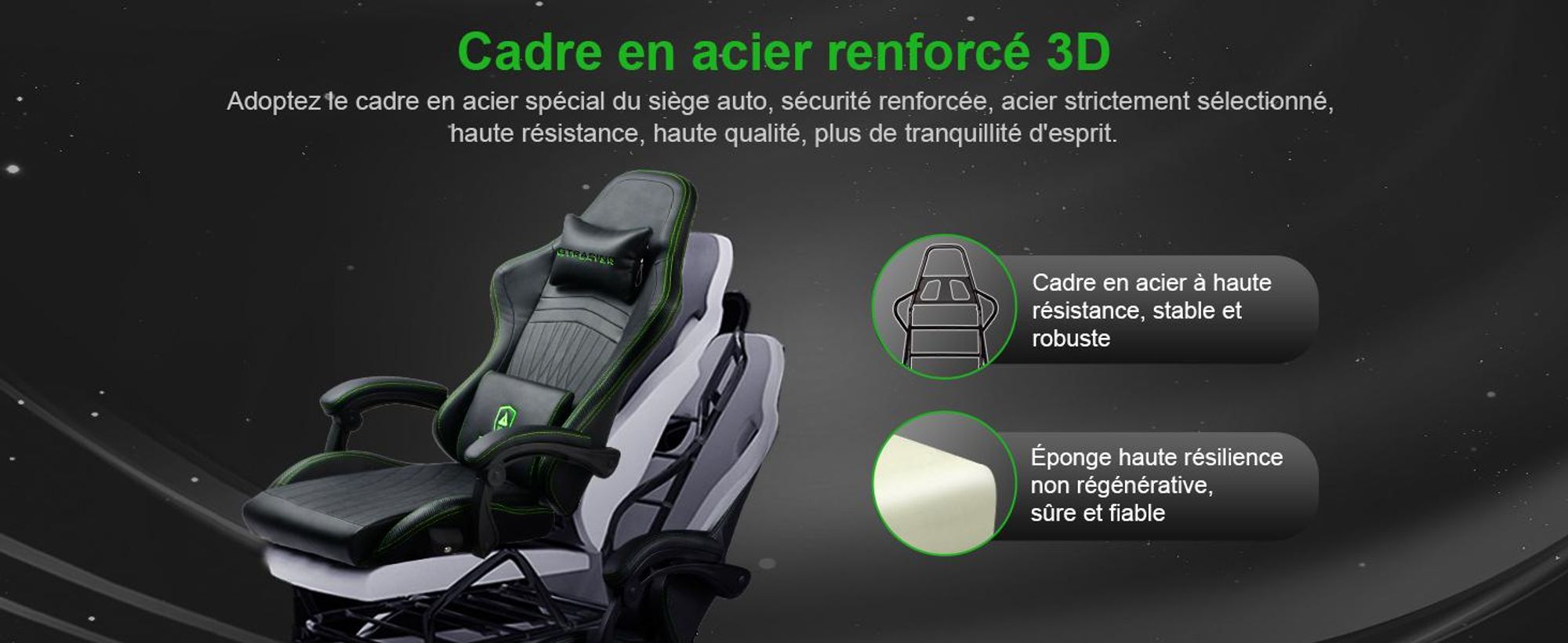 GTPLAYER Chaise de jeu ACE PRO, Chaise de bureau ergonomique Accoudoirs inclinables Avec repose-pieds, Haut-parleur Hi-Fi, Atmosphère sonore impressionnante, Vert