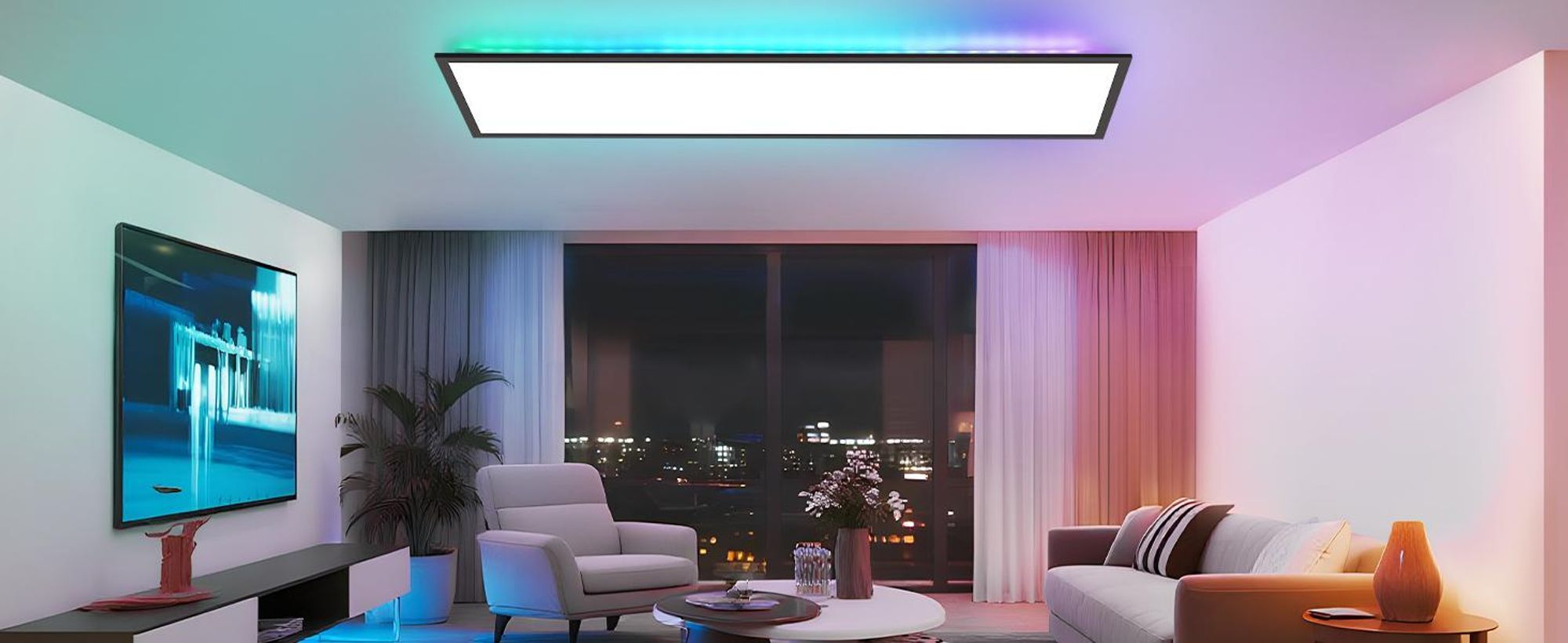 ZMH Panel LED 100x25 z możliwością ściemniania - Panel sufitowy RGB z podświetleniem i zmianą kolorów Długa biurowa lampa sufitowa płaska z pilotem Duża lampa biurowa 24W Czarna prostokątna lampa sufitowa do pokoju gier w salonie