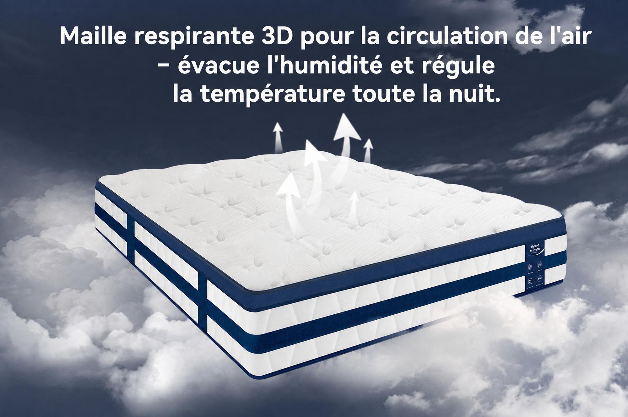 Matelas 90x200, 26 cm, avec surmatelas intégré, matelas à ressorts ensachés 7 zones, fermeté H3/H4