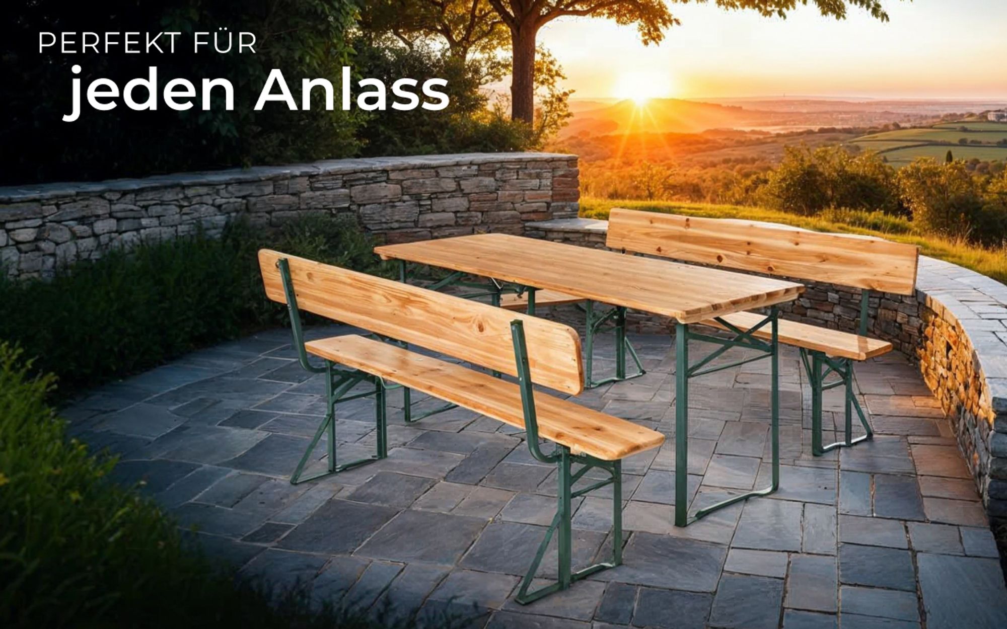 Bierzeltgarnitur 3-teilig klappbar Tannenholz Rückenlehne braun