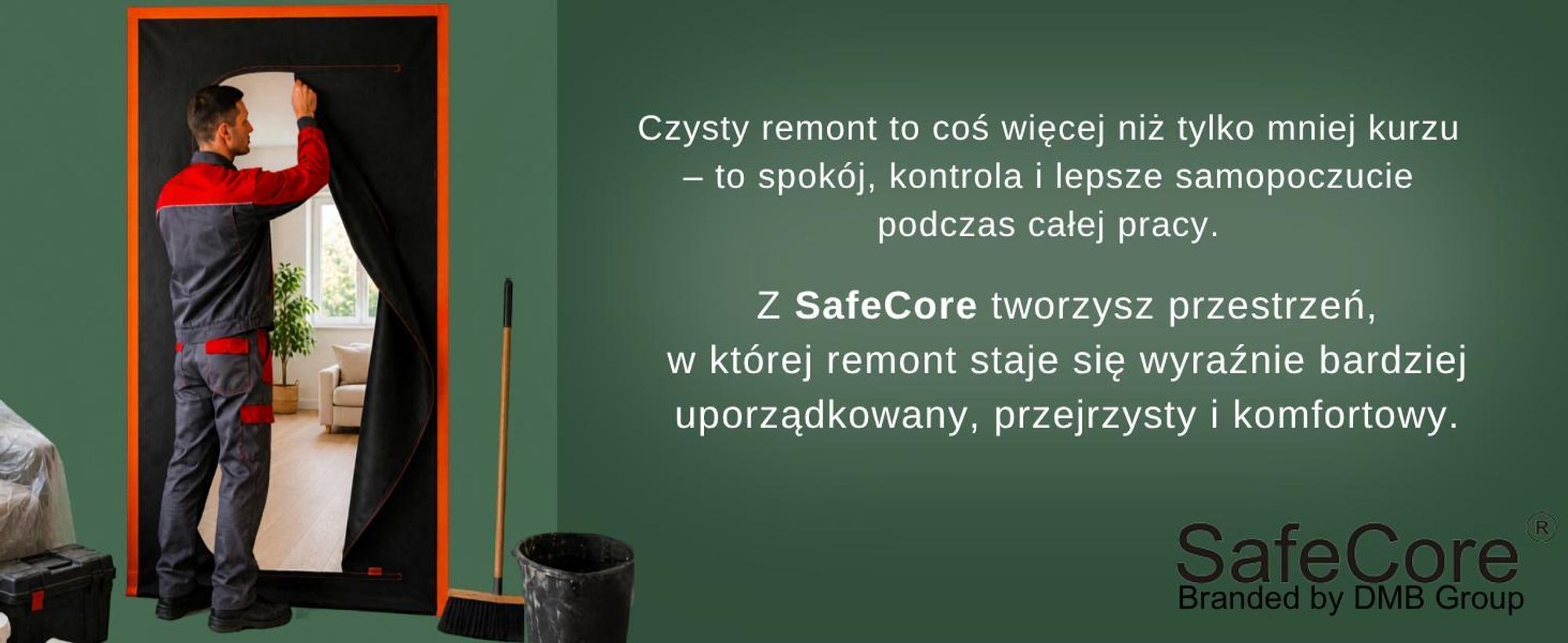 SafeCore drzwi przeciwpyłowe 2x 220x110 cm z zamkiem błyskawicznym, z włókniny polipropylenowej, wielokrotnego użytku do remontów, na budowę