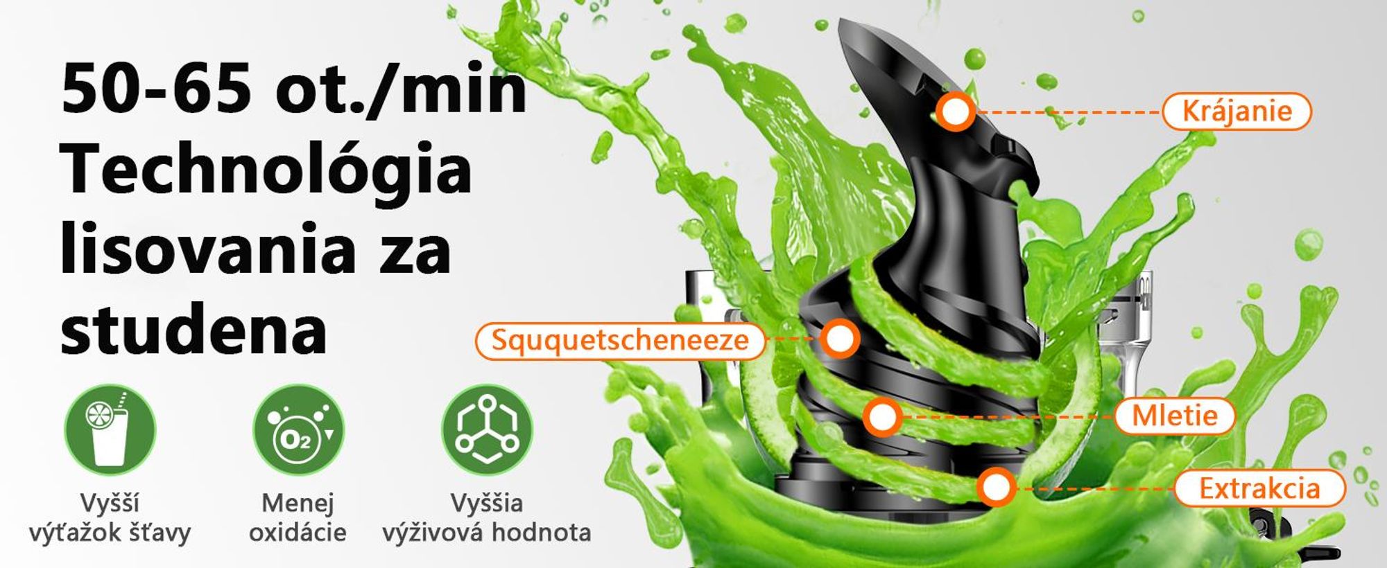 Pomalý odšťavovač LINKChef SJ-052-EU-BL, objem 1,8 l, vhodný na zeleninu a ovocie, trojitý filtračný systém, ľahko sa čistí - čierny