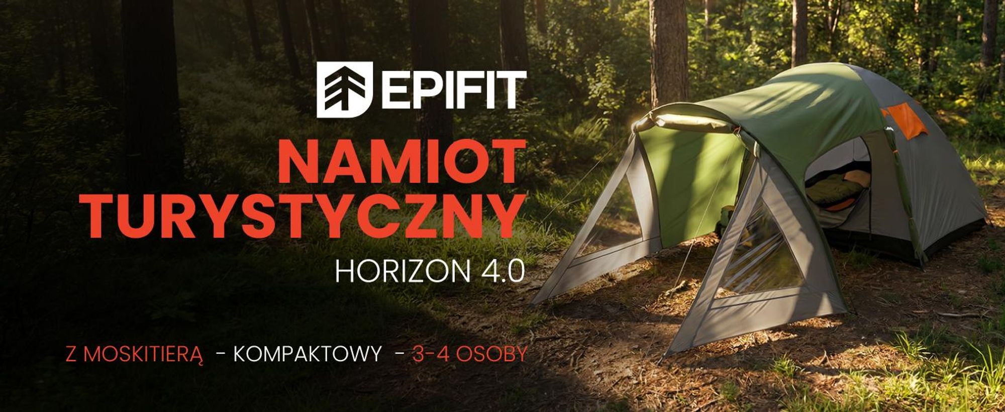 Namiot 4 Osobowy Lekki Wodoodporny z Tropikiem Kempingowy 435x240x135 cm Epifit HORIZON 4.0