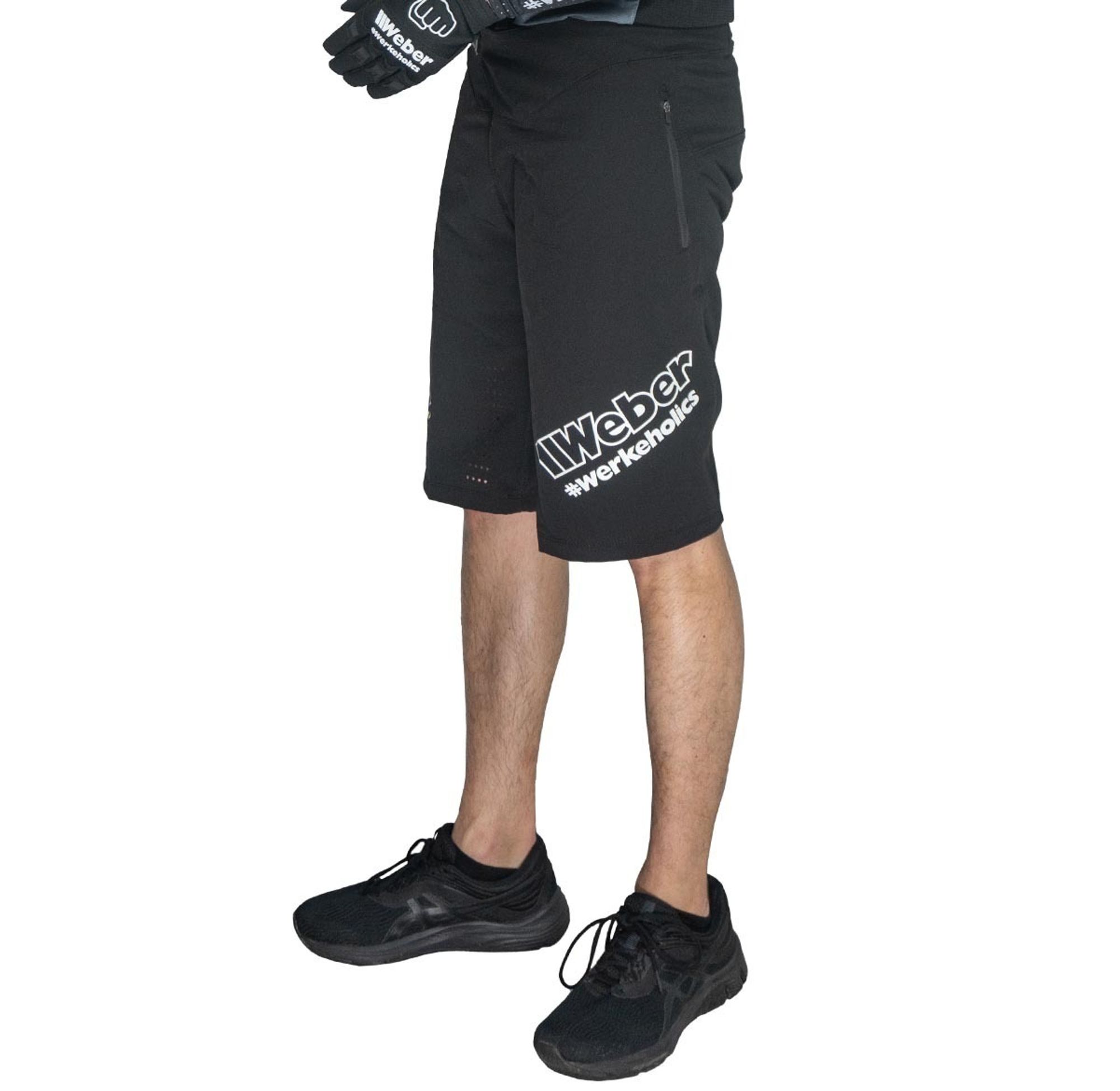 Weber #Werkeholics MTB Shorts 32 schwarz mit Taschen und Belüftungszonen mit Ratschenverschluss Stretch Fahrradhose kurz