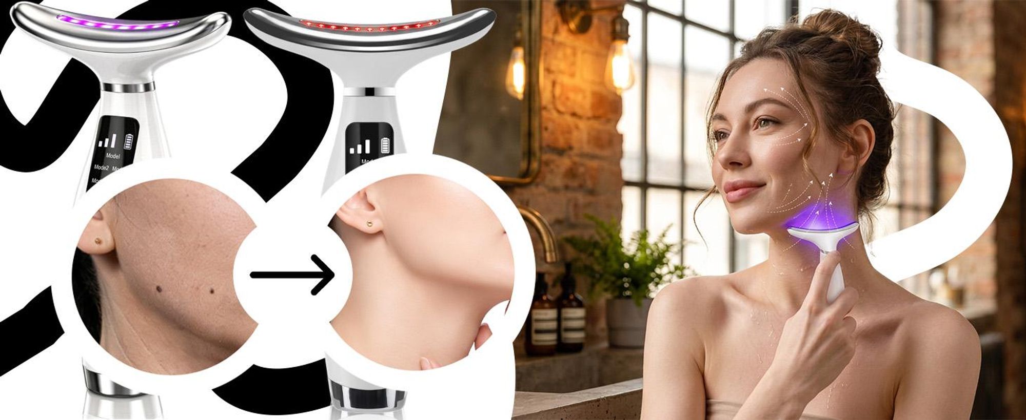 Gesichtsmassagegerät Gegen Falten mit 7 Farbige LED-Modi, Gesicht Schönheit Gerät 3 Modi, 45°C für Hautstraffung & Lifting EMS Gesichtsmassage, Retoo