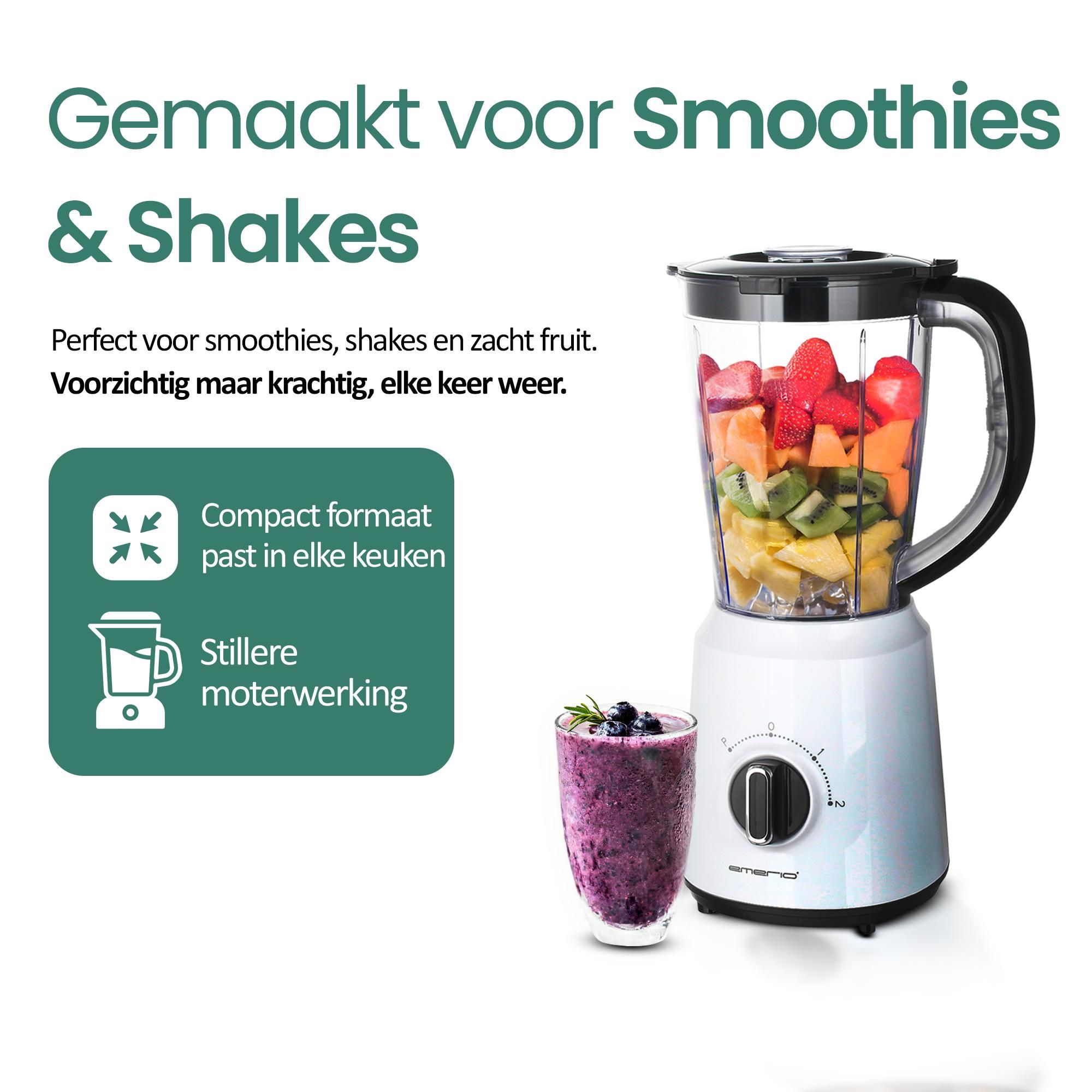 Emerio Blender BL-124816.7 – 1,5 L – 500 W – 2 Snelheden – RVS Messen – Wit