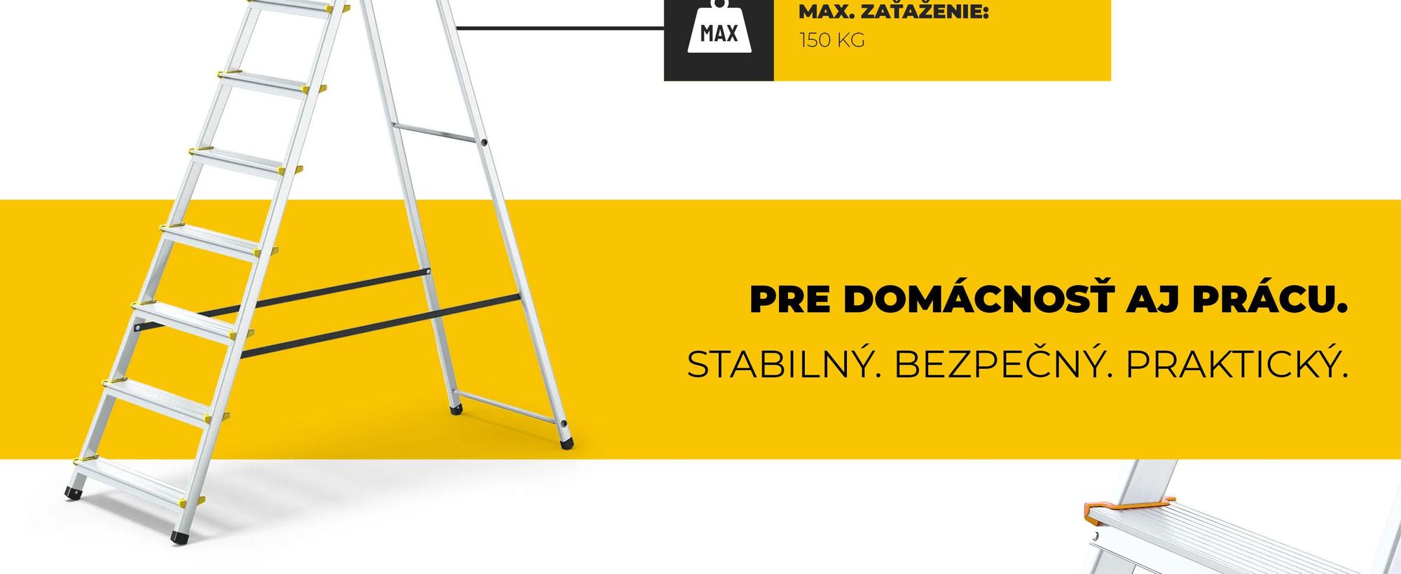 Drabest | Rebrík – hliníkový rebrík Pro – 8 priečok – rebrík – stabilný, protišmykový, s policou – nosnosť 150 kg