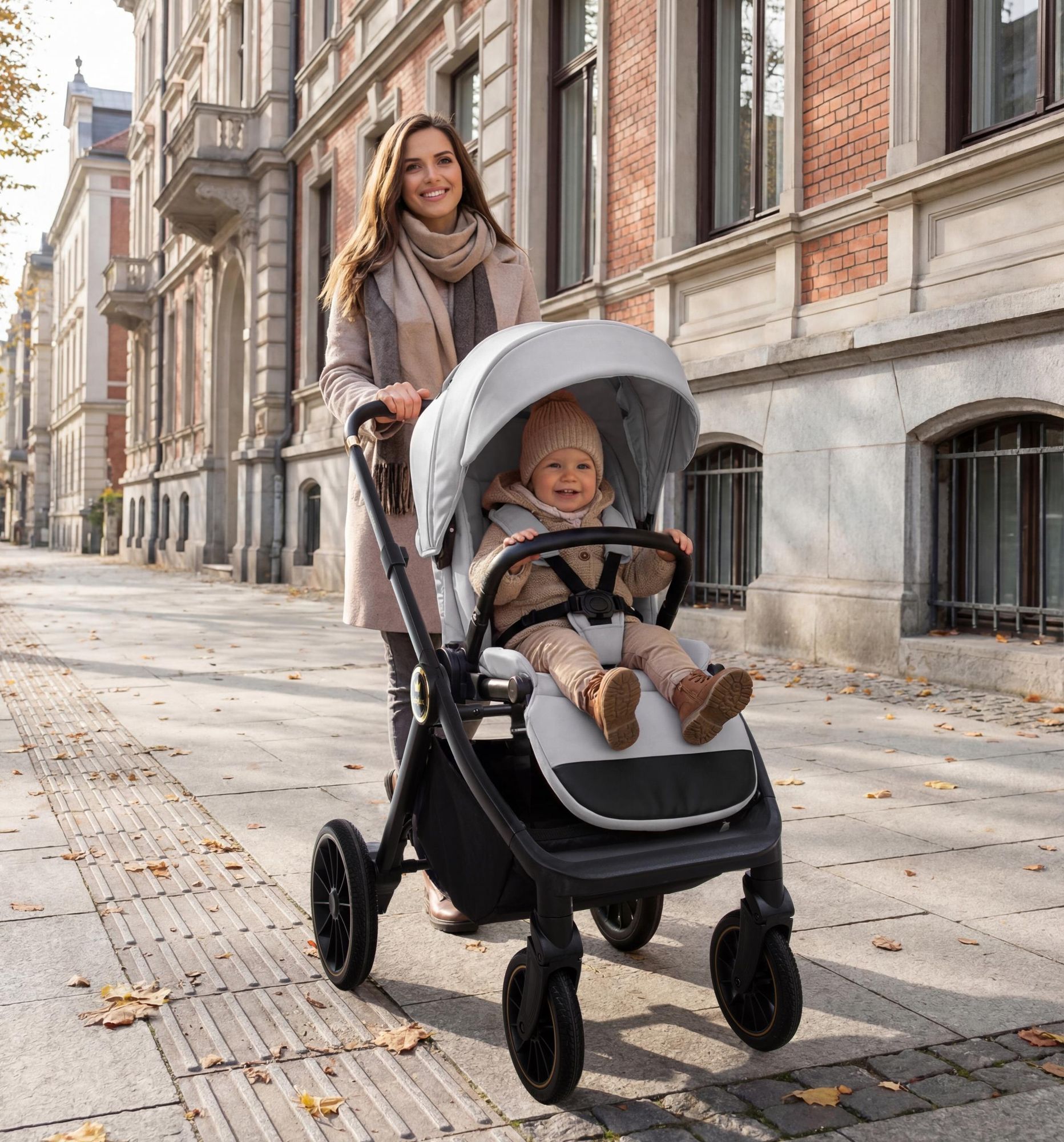 BabyLux® Kinderwagen 3in1 Set ROSSO, Beige Faltbar Leicht Kombikinderwagen Set incl. Babywanne, Buggy Sportsitz, Babyschale i-Size, Wickeltasche