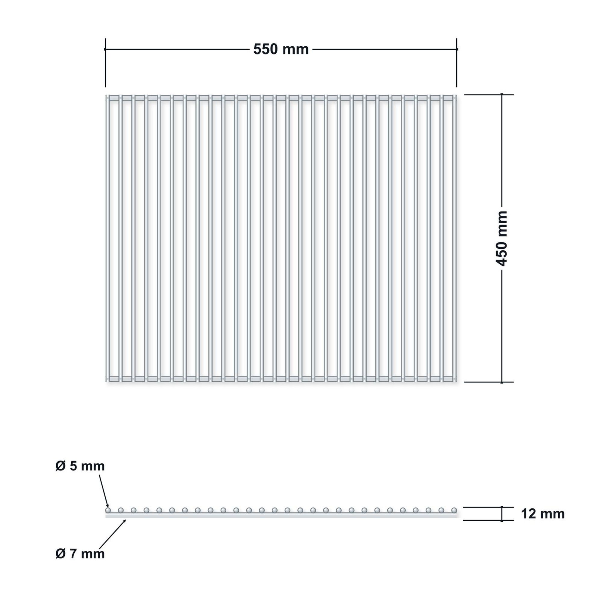 Griglia in acciaio inox 55 × 45 cm – disegno tecnico