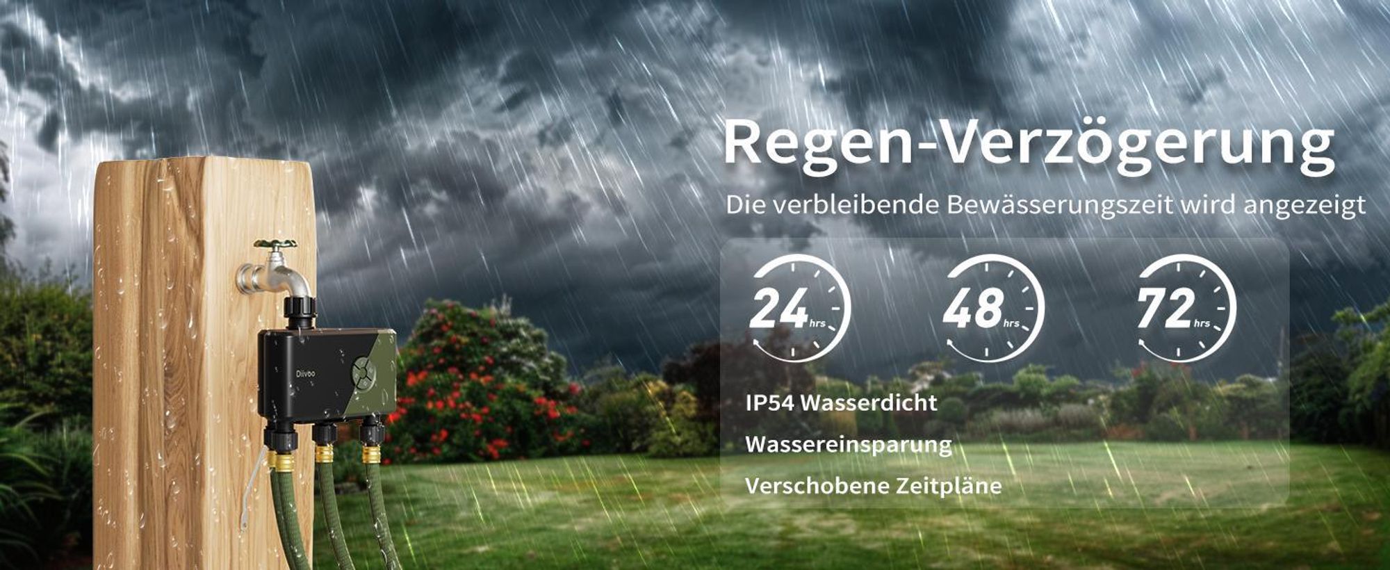 Diivoo Bewässerungscomputer WLAN 4 Ausgänge Automatische Bewässerungsuhr mit WiFi Hub für Garten Rasen