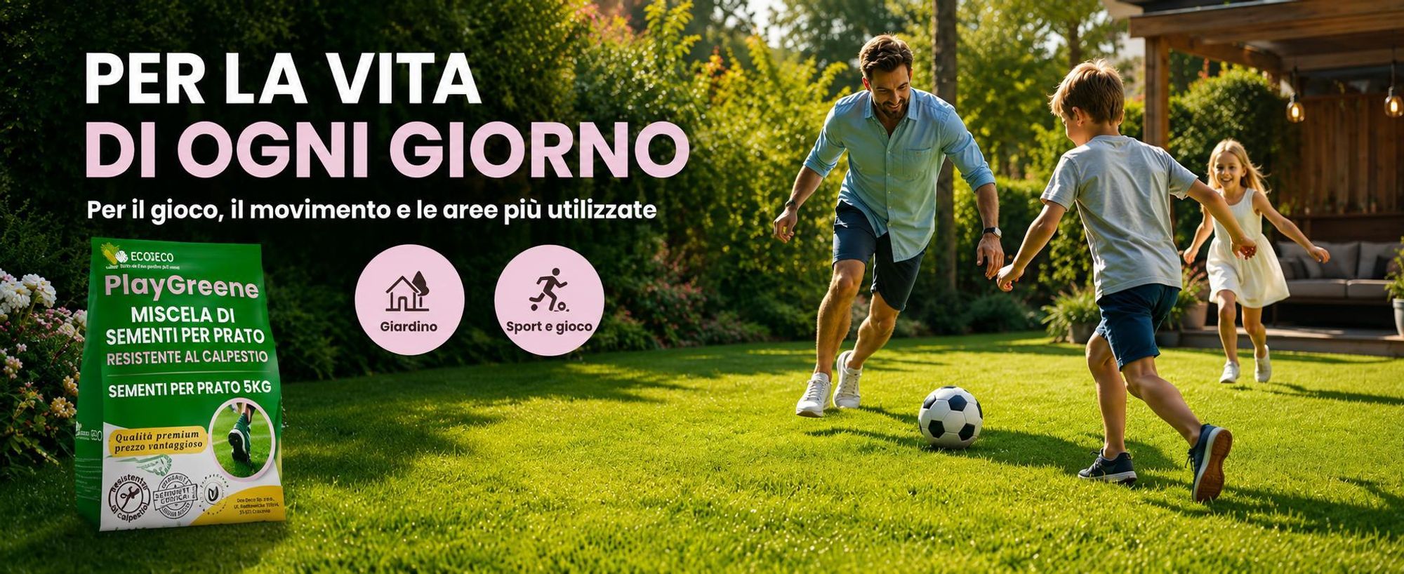 EcoDeco semi per prato, sementi per prato calpestabile resistente, miscela rigenerante e autoaddensante, 5 kg