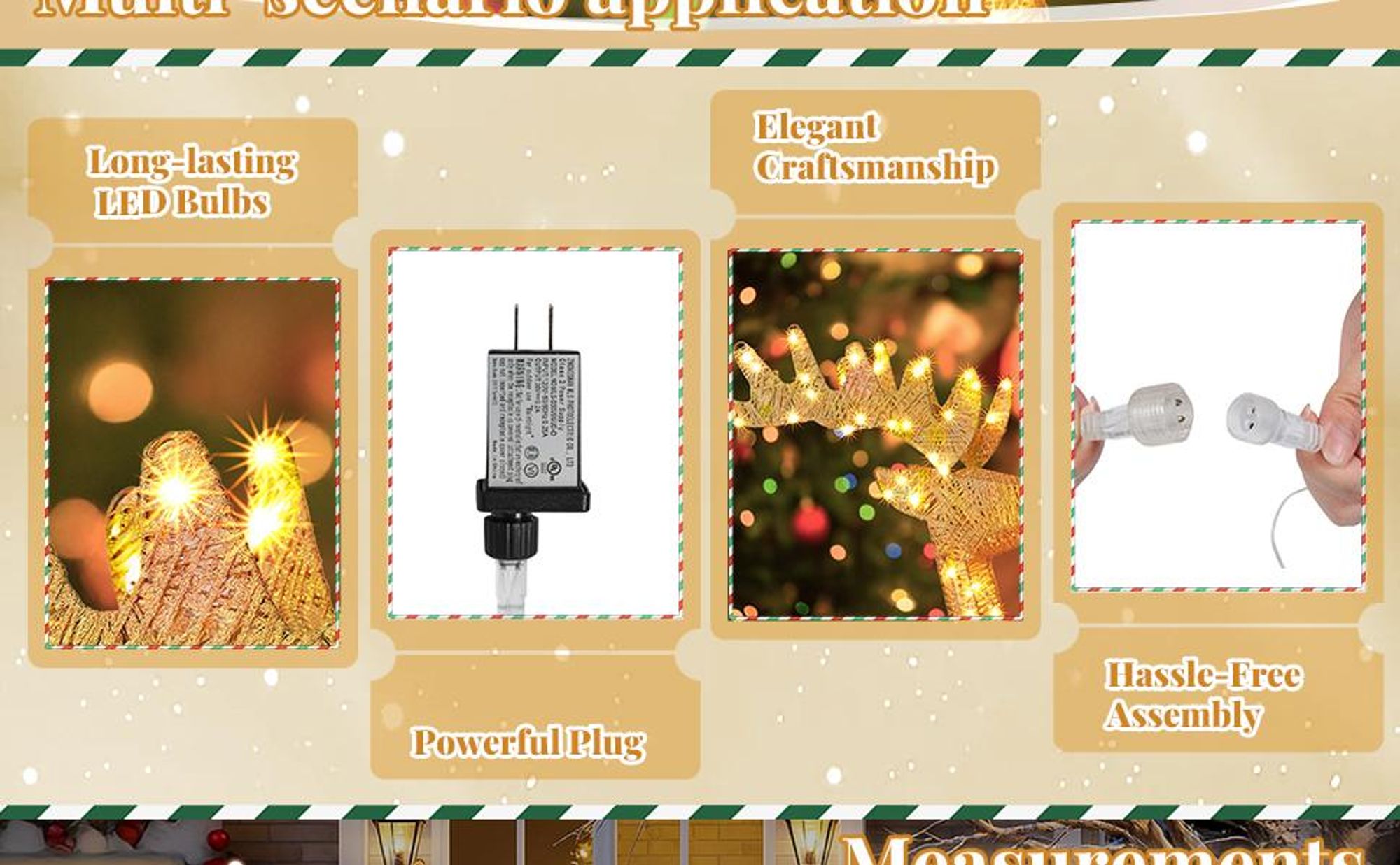 LEADZM 3-teiliges Weihnachtsbeleuchtung Rentier Goldenes, mit 270 LEDs, Weihnachten Deko für Außen und Innen, 65cm/88cm/120cm