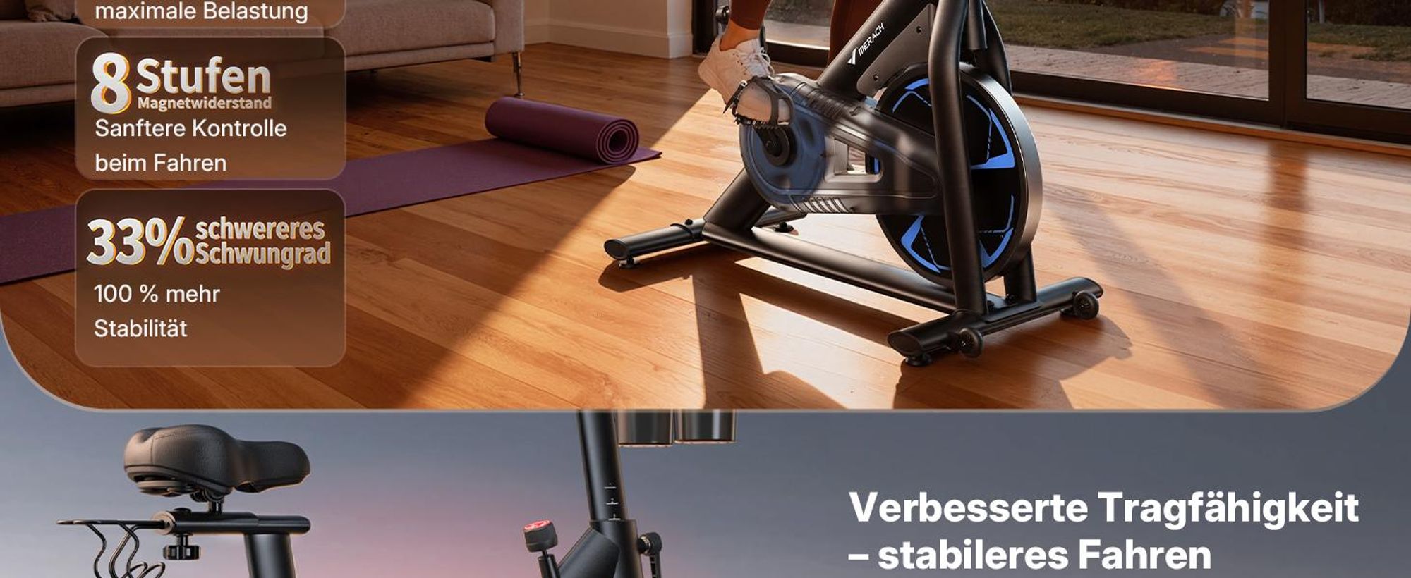 Heimtrainer Fahhrad für Zuhause, leises Fitnessbike mit LCD-Display, Magnetischer Widerstand, 8 Widerstandsstufen, bis 150 KG belastbar