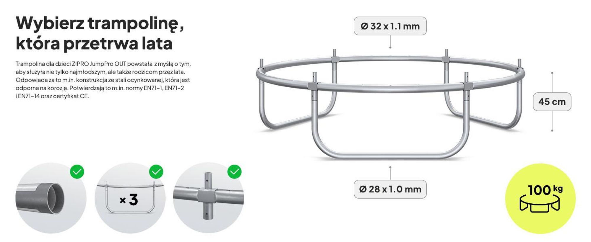 Trampolina ZIPRO Jump Pro Out | 6 stóp (Ø 183 cm) | Trampolina ogrodowa dla dzieci – kompletny zestaw z siatką zabezpieczającą, osłoną krawędzi, do użytku na zewnątrz, kolor zielony