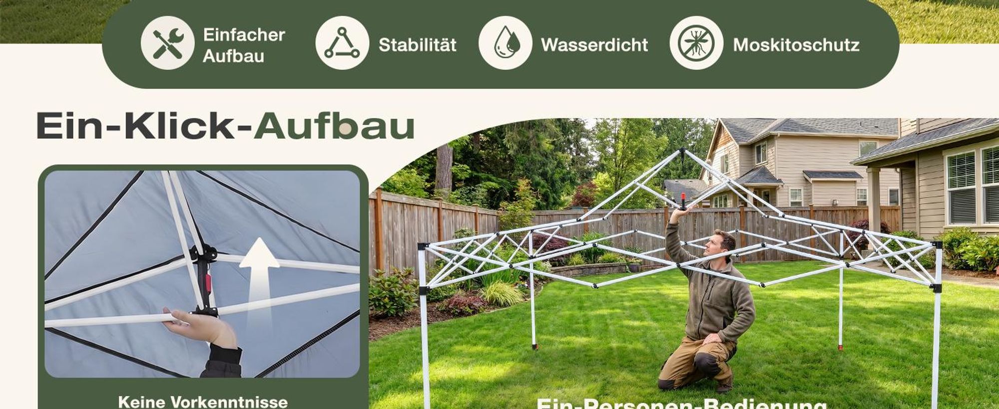 Sekey Faltpavillon 3x3m Pop Up Pavillon mit Moskitonetz, Wasserdichter Gartenpavillon höhenverstellbar inkl. 4 Sandsäcke für Garten Party Camping