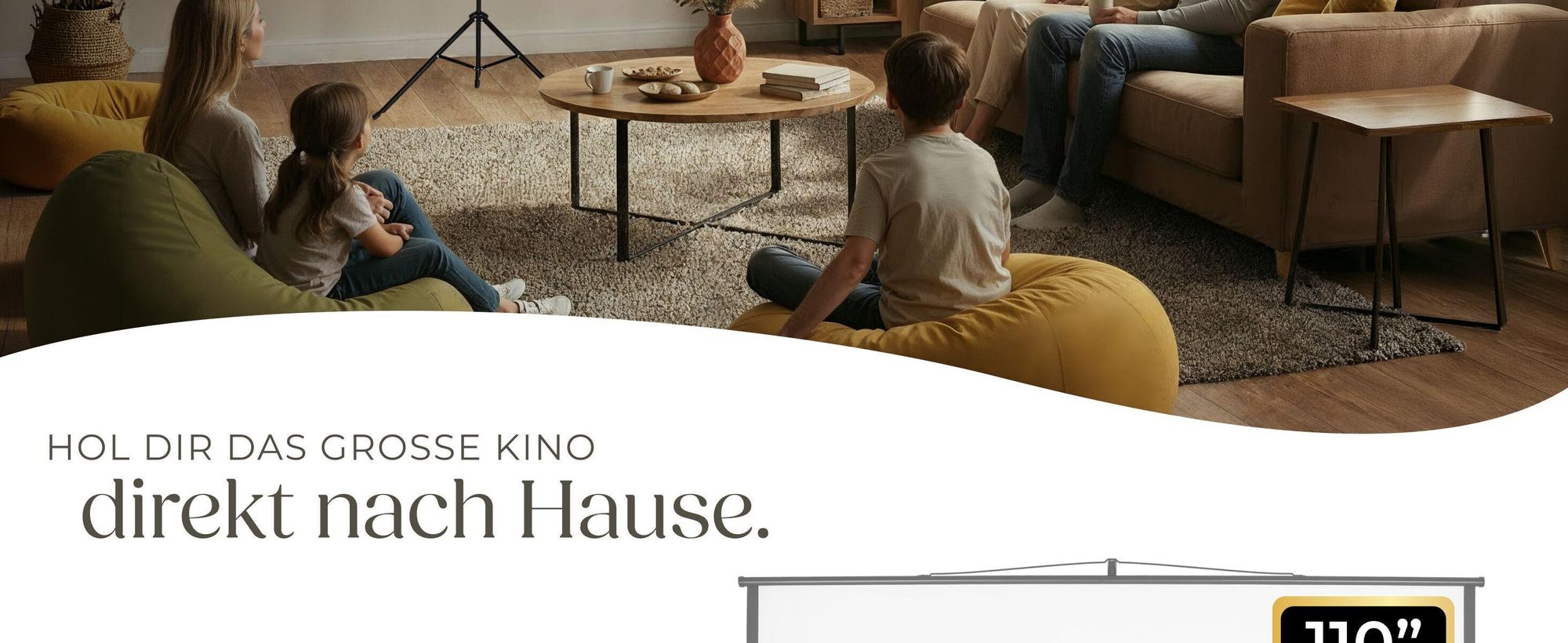 tectake® Beamer-Leinwand ausziehbar Doppelschicht-Gewebetuch, faltenfrei