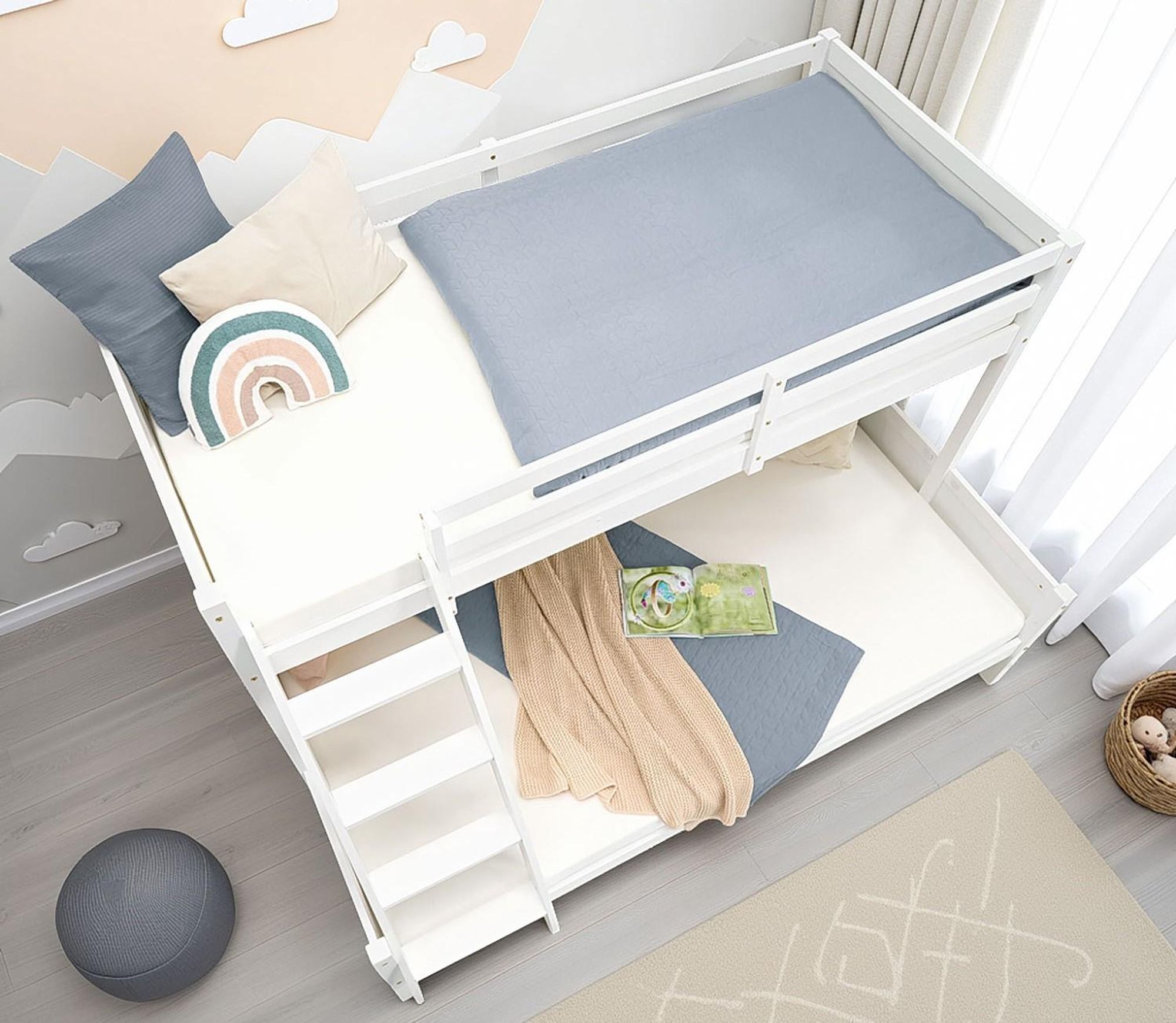 Homestyle4u Etagenbett 90x200 140x200 Hochbett mit Lattenrost Geschwisterbett Kinderbett Weiß Kinderzimmer Gäste Stockbett mit Rausfallschutz