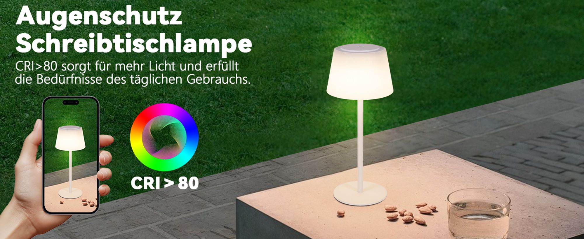 ZMH Tischlampe Kabellos Nachttischlampe Akku LED Tischleuchte Touch Dimmbar Lampe mit USB Aufladbar Weiß 3600mhA Batterie Tischlampen für Modern Wohnzimmer Schlafzimmer Outdoor