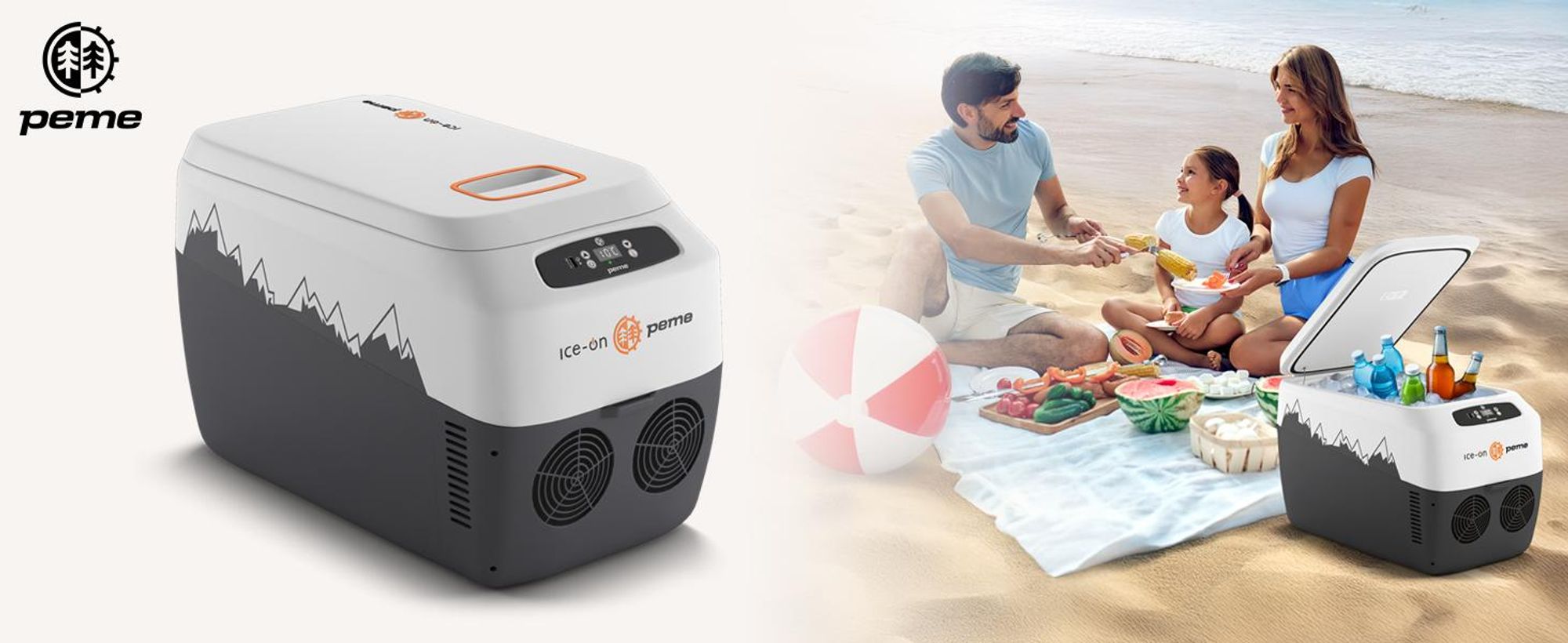 PEME Ice-on 30L Elektrische Kühlbox Auto 12V 230V - Autokühlschrank Camping Kühlbox mit Strom Kühl- & Heizfunktion USB Leise Mobiler Kühlschrank