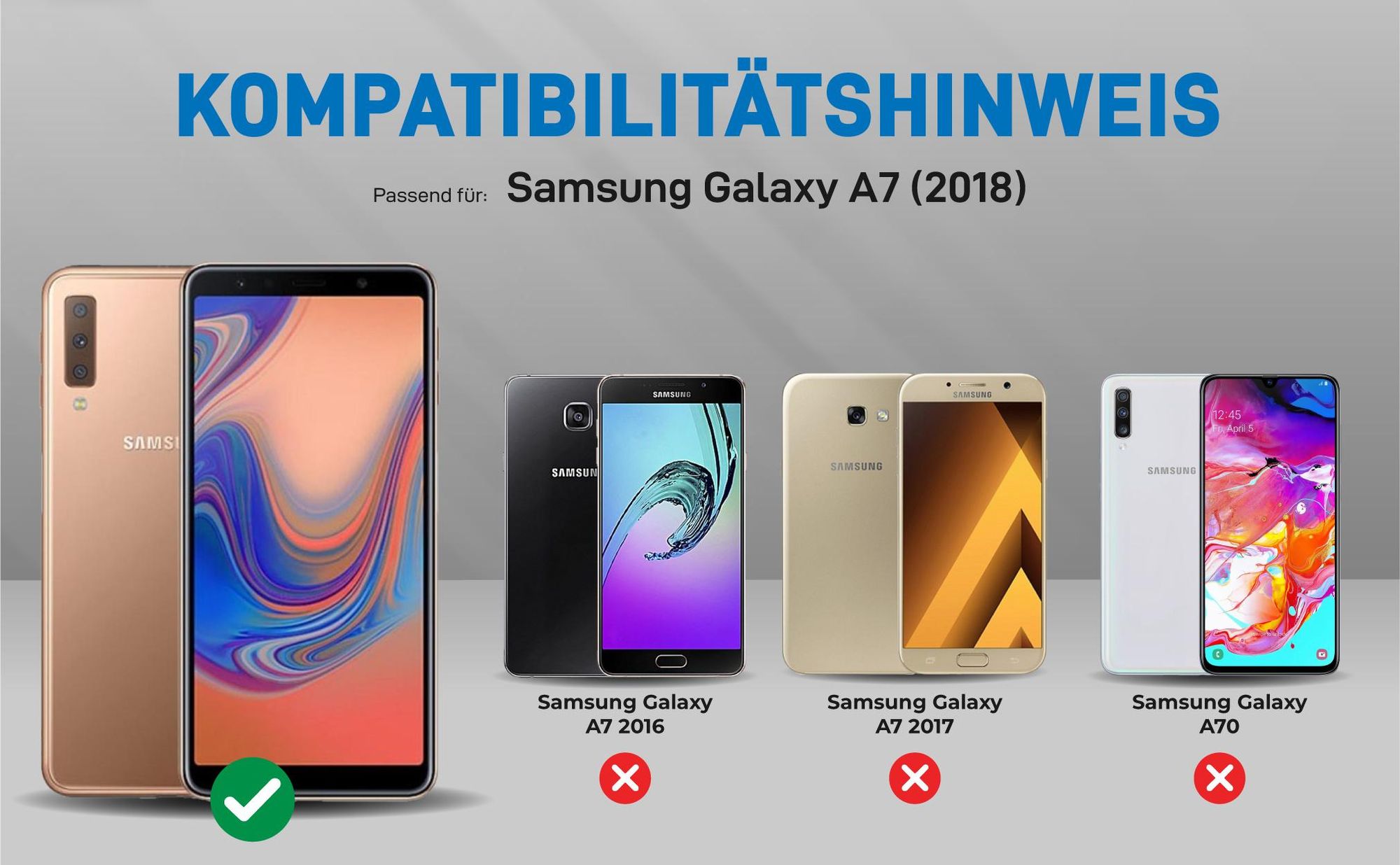 Kompatibilitätshinweise Hülle für Samsung Galaxy A7 (2018)