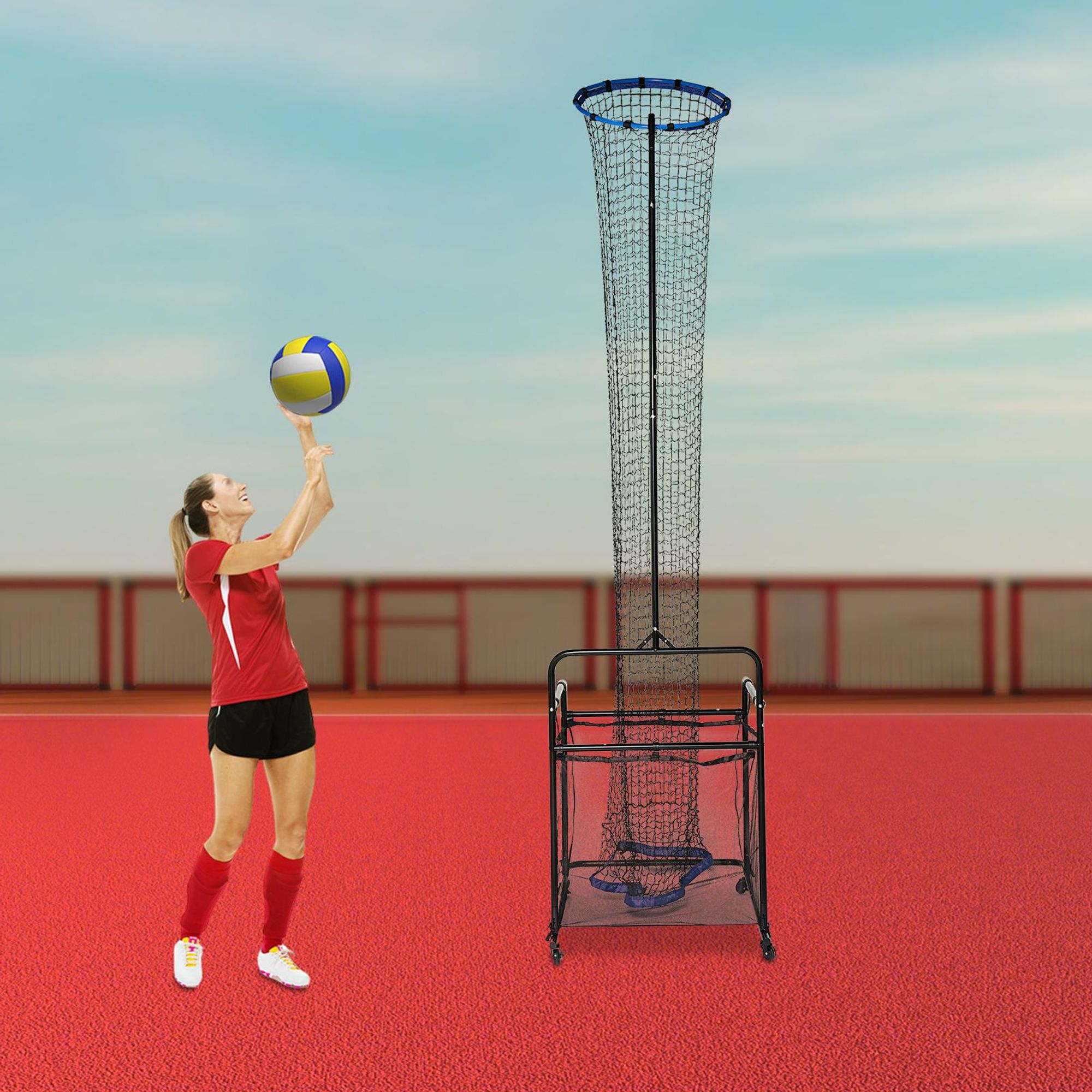 330cm Verstellbares Volleyballnetz mit Rädern Volleyball-Trainingsgeräte für Volleyballunterricht