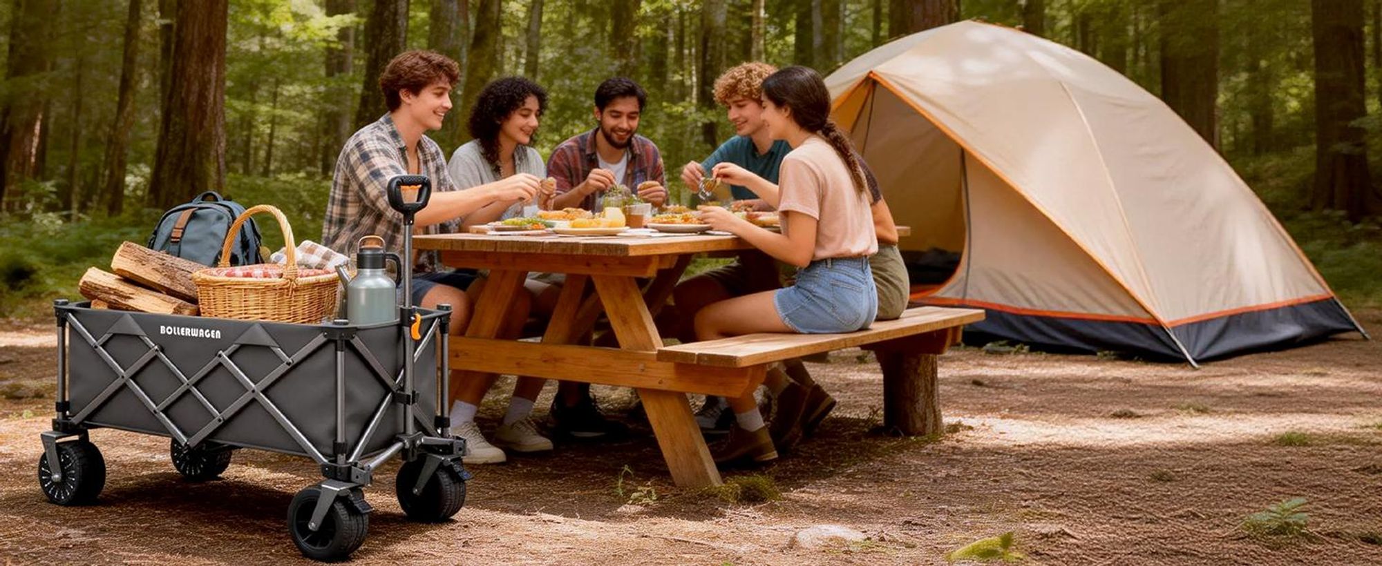 Elektrokarre Bollerwagen Akku 280L 120KG mit 50W bürstenlosem Motor Belastbar Gartenwagen mit 4.0AH Akku, 3 Gang, Faltbar Camping Strand Garten, Grau