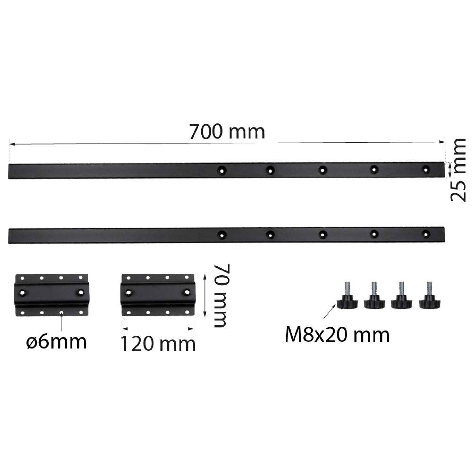 Tischverlängerung Metall – 2er Set Ausziehschienen / Ansteckplatten-Halterung – 70 cm, schwarz