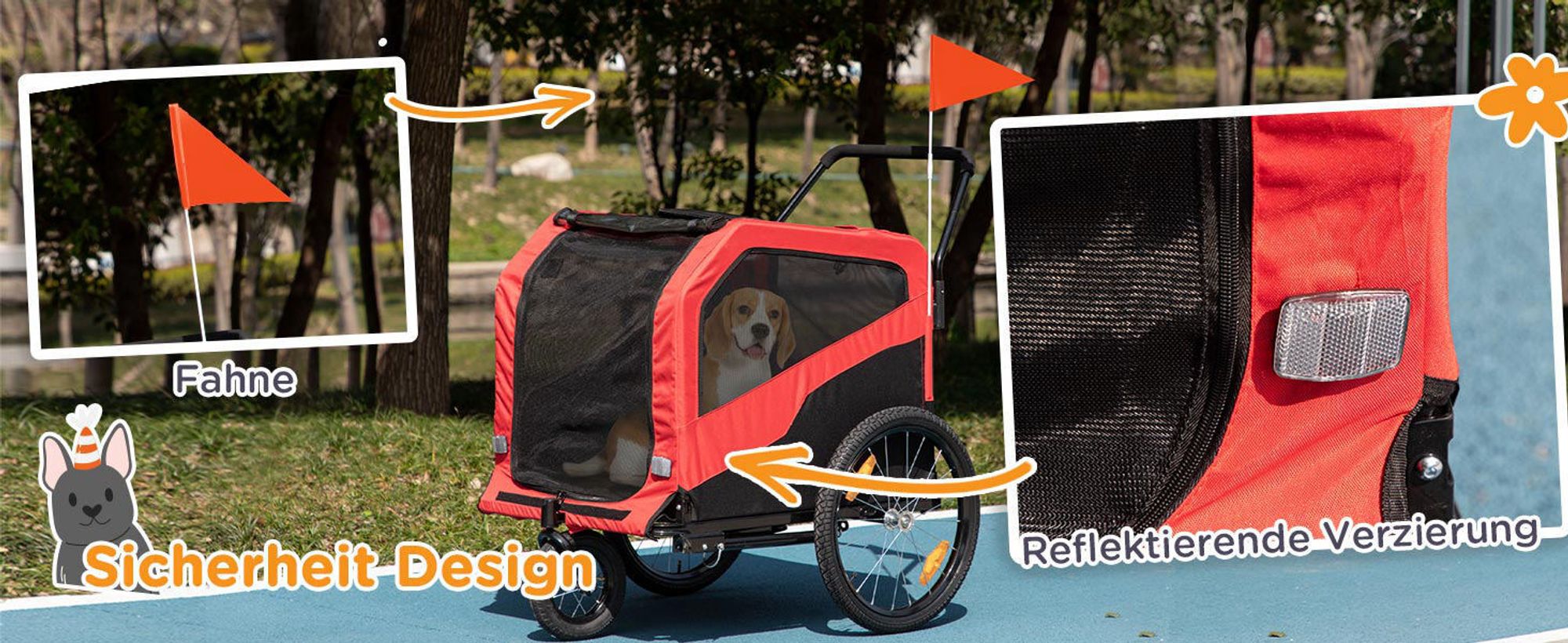 PawHut 2-in-1 Hundeanhänger Fahrradanhänger Hundewagen mit Reflektoren, Rot