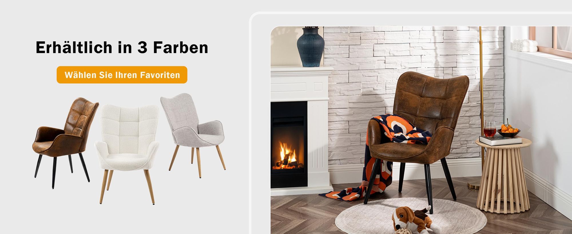 Meubles Cosy Skandinavischer Sessel mit Armlehnen in Wildleder-Optik und Ziersteppung – KANAS