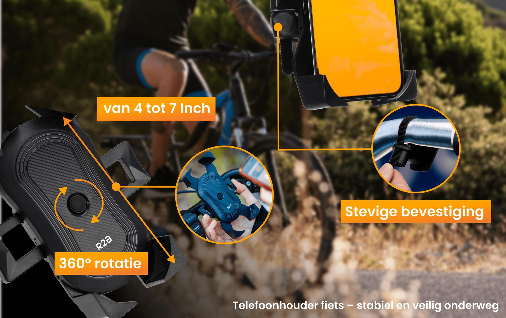 R2B Telefoonhouder Fiets voor Scooter en Motor - 4 tot 7 inch