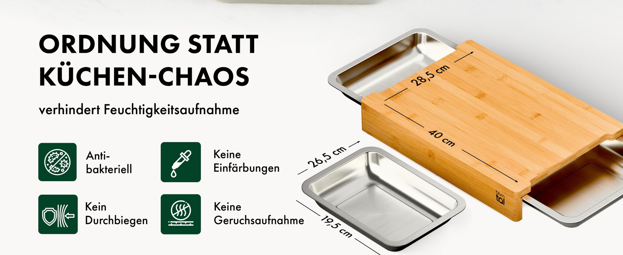 Blumtal Premium Schneidebrett Holz - Frankfurter Brett 40x28,5x6,5cm - Bambus Schneidebrett mit Auffangschale