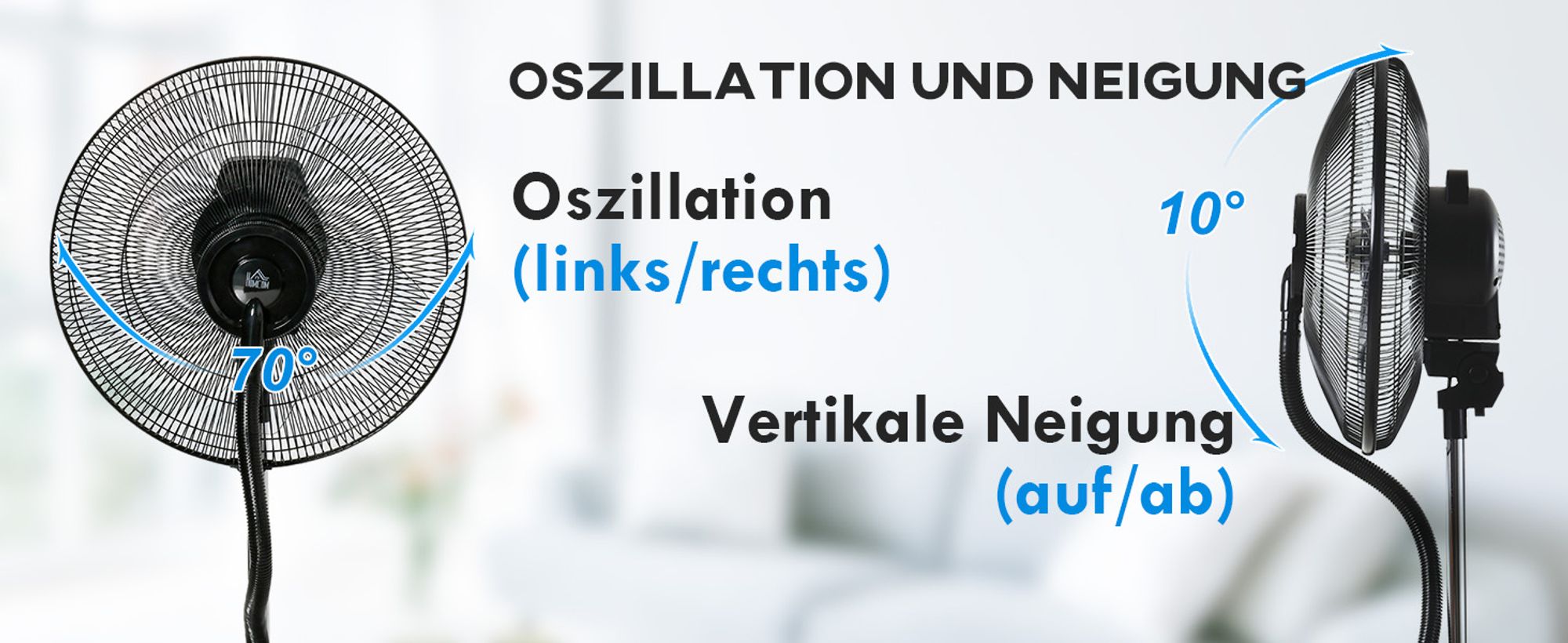 HOMCOM Nebel Ventilator mit Sprühnebel Standventilator mit Wasserkühlung Schwarz