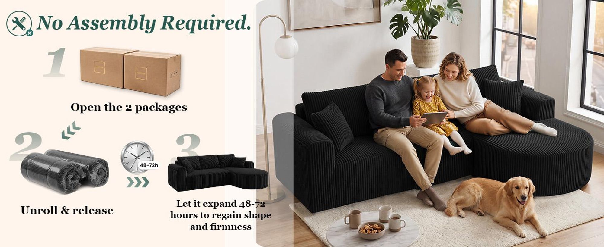Divano angolare con funzione letto, divano modulare in velluto senza braccioli, divano con chaise longue, divano a forma di L con funzione letto, divani componibili con cuscini e tasche laterali, lunghezza 243 cm