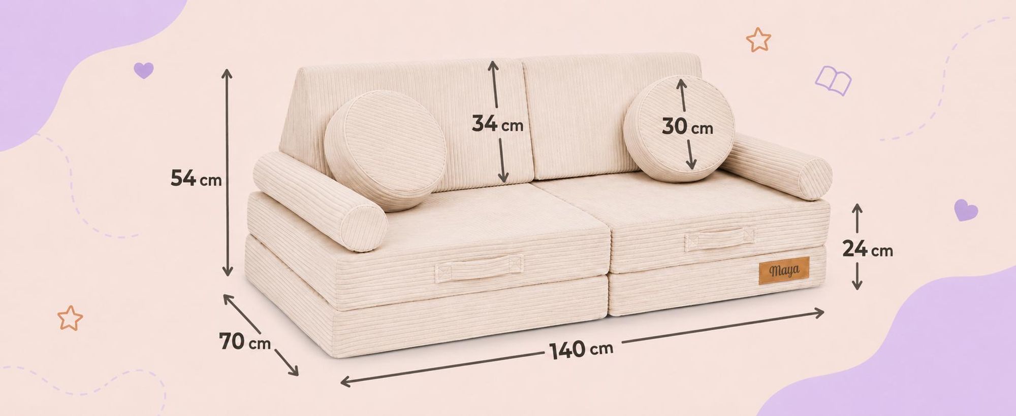 Flumi detská modulárna pohovka z peny 10 dielov – detské hracie sofa, Montessori hrací nábytok do detskej izby s prateľným poťahom