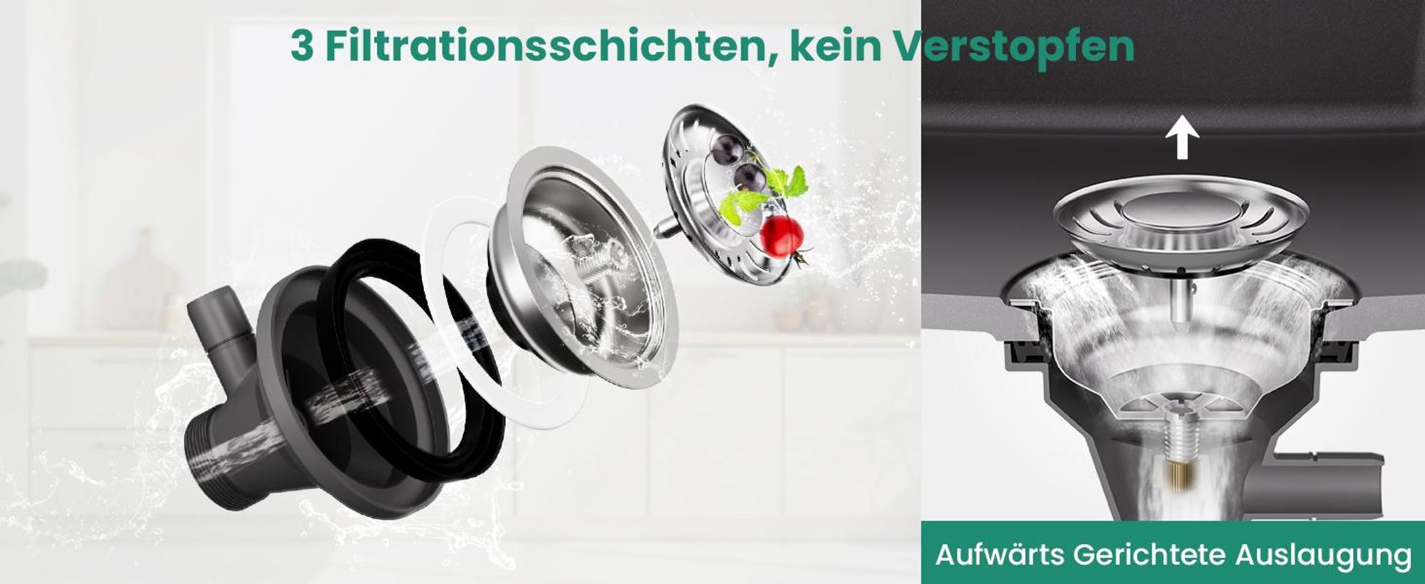 Granitspüle Küchenspüle 65 x 45 cm, pflegeleichte Küchenspüle, Hitzebeständig Kratzfest, Einbauspüle Schwarz, Anycee Spülbecken mit Abtropffläche