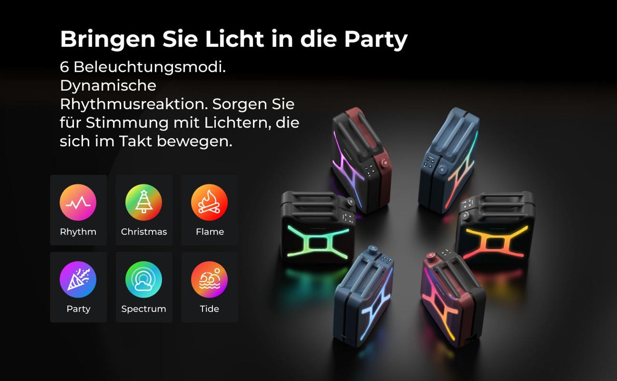 ULTIMEA Go tragbarer Party-Lautsprecher, 300 W Bluetooth PartyBox mit Bass-Boost, RGB-Beleuchtung, Mikrofon-/Gitarreneingang, Party & Outdoor, Schwarz