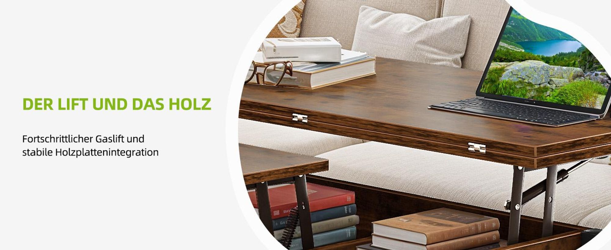 YITAHOME Couchtisch Höhenverstellbar, 4-in-1-ausziehbar Wohnzimmertisch, mit 1 Schubladen, Hebeplatte, Stauraum, 90x47x61 cm, Braun