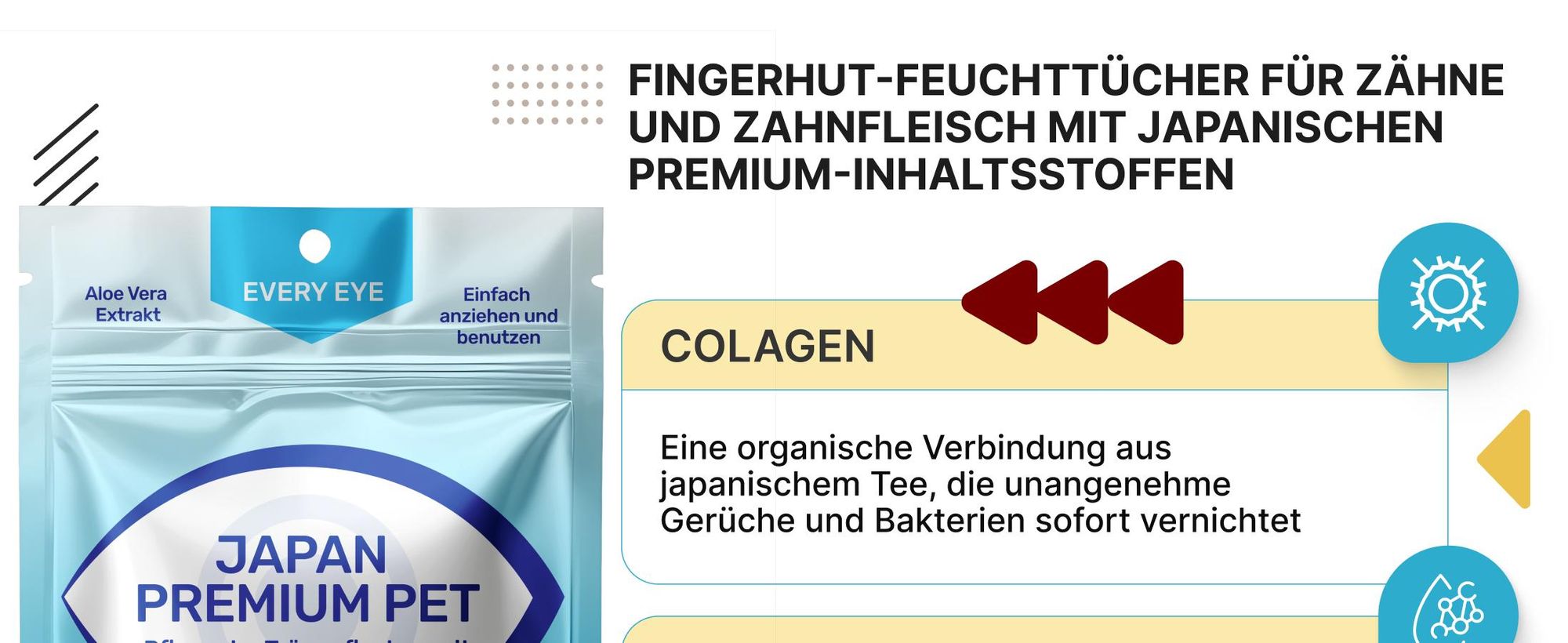 Japan Premium Tränenfleckentferner Hund & Katze – 35 Augenpflege-Fingerpads, Feuchttücher zur sanften Augenreinigung für Haustiere