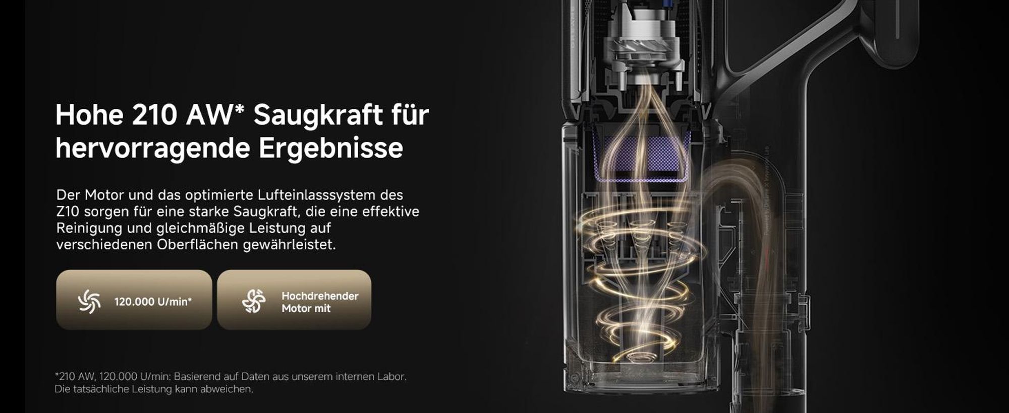 Dreame Z10 Akku-Stabstaubsauger,210AW,90min,H14-HEPA,99,99% Reinigungsrate,Staubsicht-Tech,Auto-Erkennung&Saugkraft-Anpassung,0-Tangle Handstaubsauger