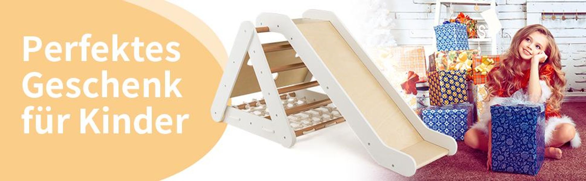 COSTWAY 4in1 Kletterdreieck indoor mit Rutsche&Klettern, Klettergerüst aus Holz, Sprossendreieck, Kletterspielzeug Kletterdreiecken für kinder 1+Grau