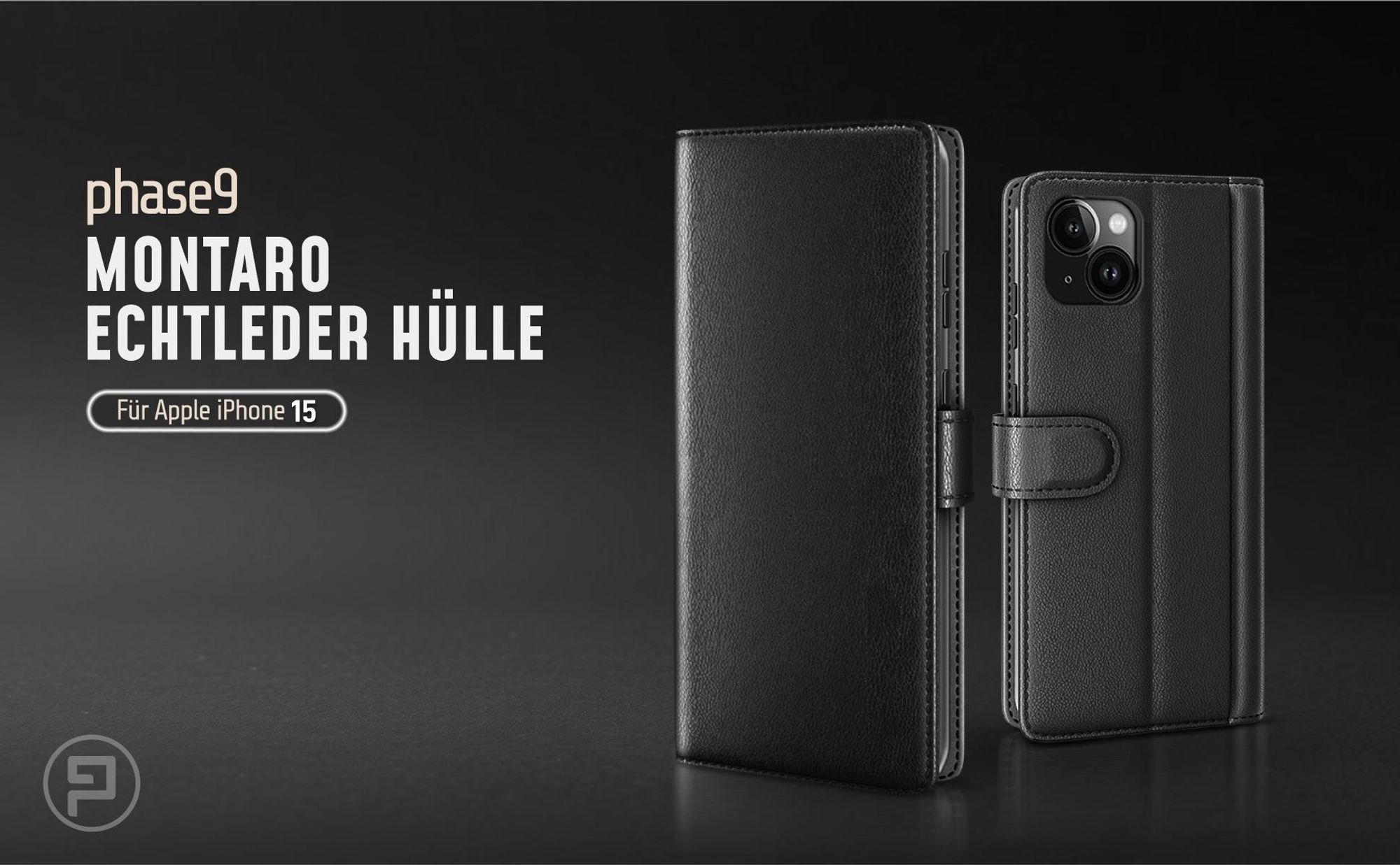 Schwarze Lederhülle für Apple iPhone 15 mit Magnetschließe