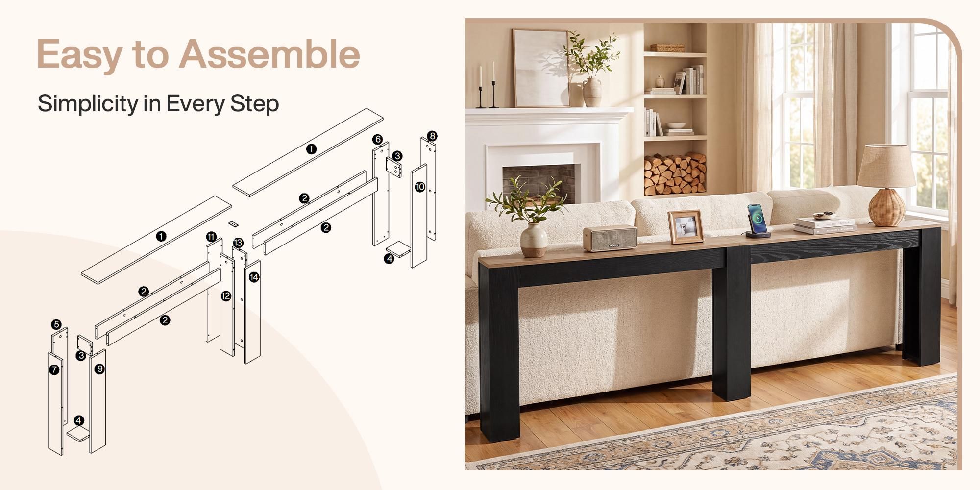 Konsolentisch, 240 cm x 15 cm Beistelltisch, Landhausstil Flurtisch, für hinter dem Sofa, im Flur & Wohnzimmer, schmaler Sofatisch