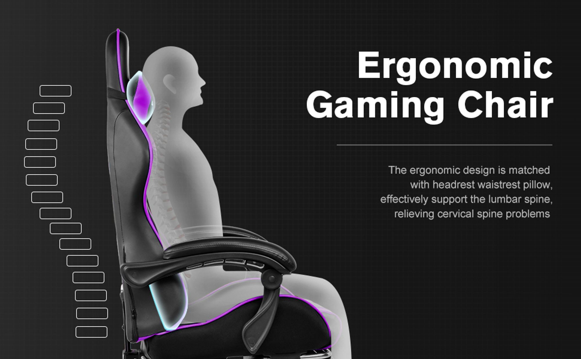 GTPLAYER Gaming-Stuhl Schreibtischstuhl, Ergonomischer Bürostuhl Mit Massagefunktion und Fußstütze, Gestänge Handlauf, Fußkreuz aus Stahl, Violett